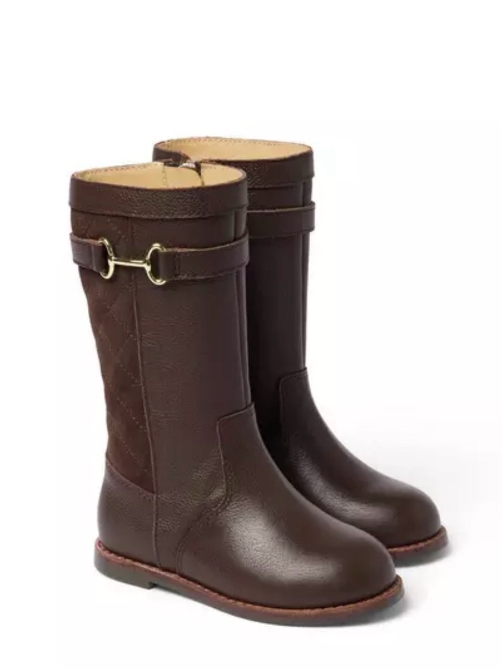 Brown Kids Tall Riding Boots with Gold Buckle
